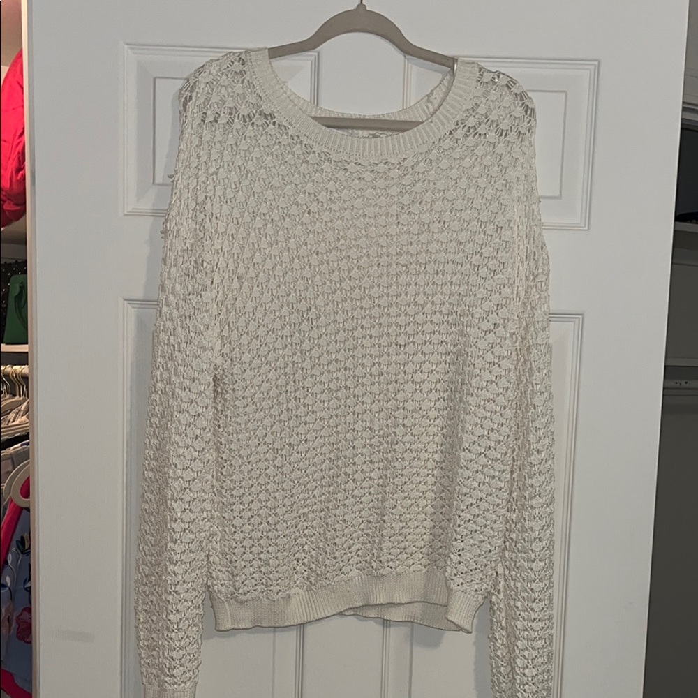 Cozy Cream Knit Crochet Style Sweater Large